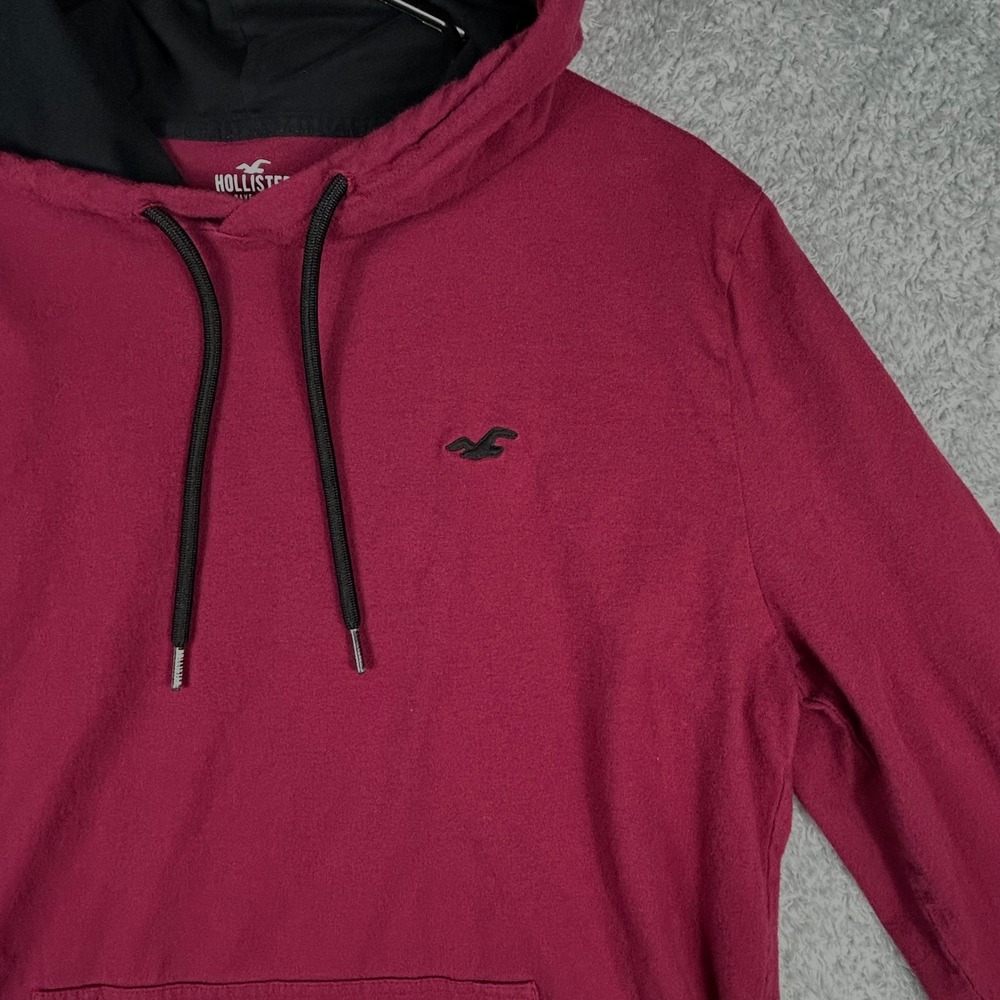 Hollister Men Burgundy‎ Hooded Tee Long Sleeve Pocket Logo Size M - Picture 2 of 9